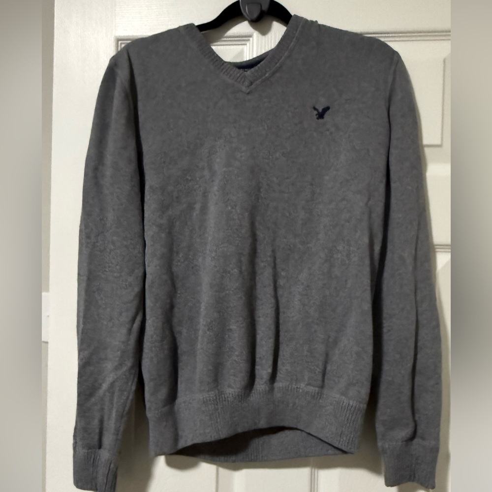 American Eagle Sweater Mens M Vintage Fit Gray Long Sleeve V Neck Casual